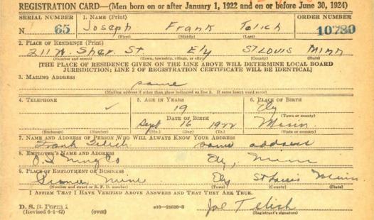 TELICH-Joseph Frank-WWII-USMC-reg.card