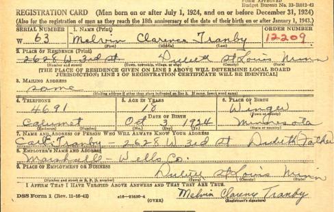TRANBY-Melvin Clarence-WWII-Army-reg.card