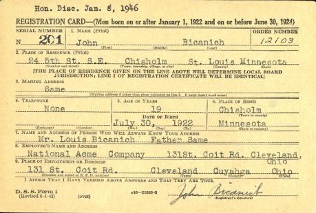 BICANICH-John Gregory-WWII-Army-reg.card